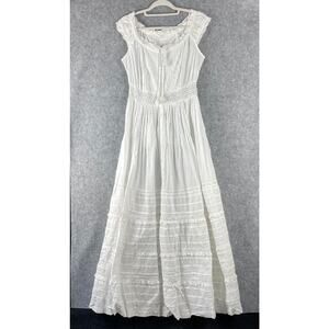 Poupette St Barth Tiered Maxi Dress Women Small White Lace Gauzy Boho Resort NEW